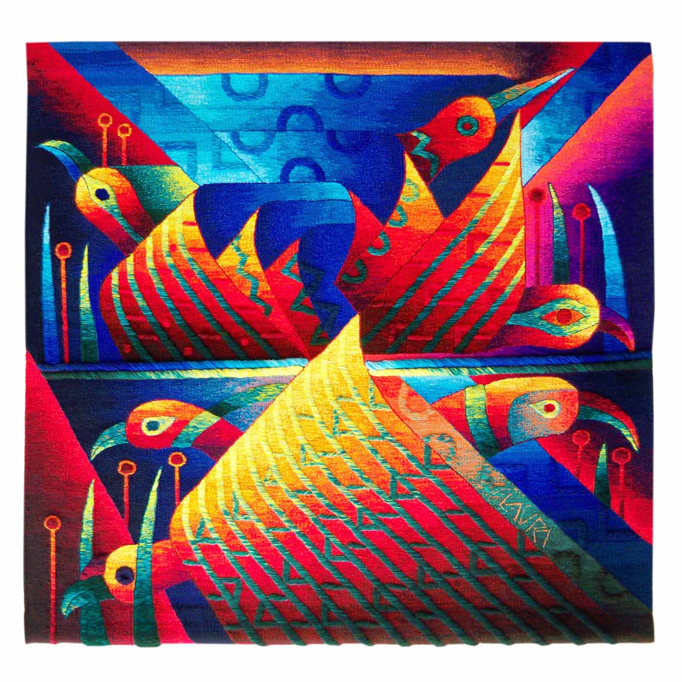 Sacred Birds and Mantles <br>47 x 47"